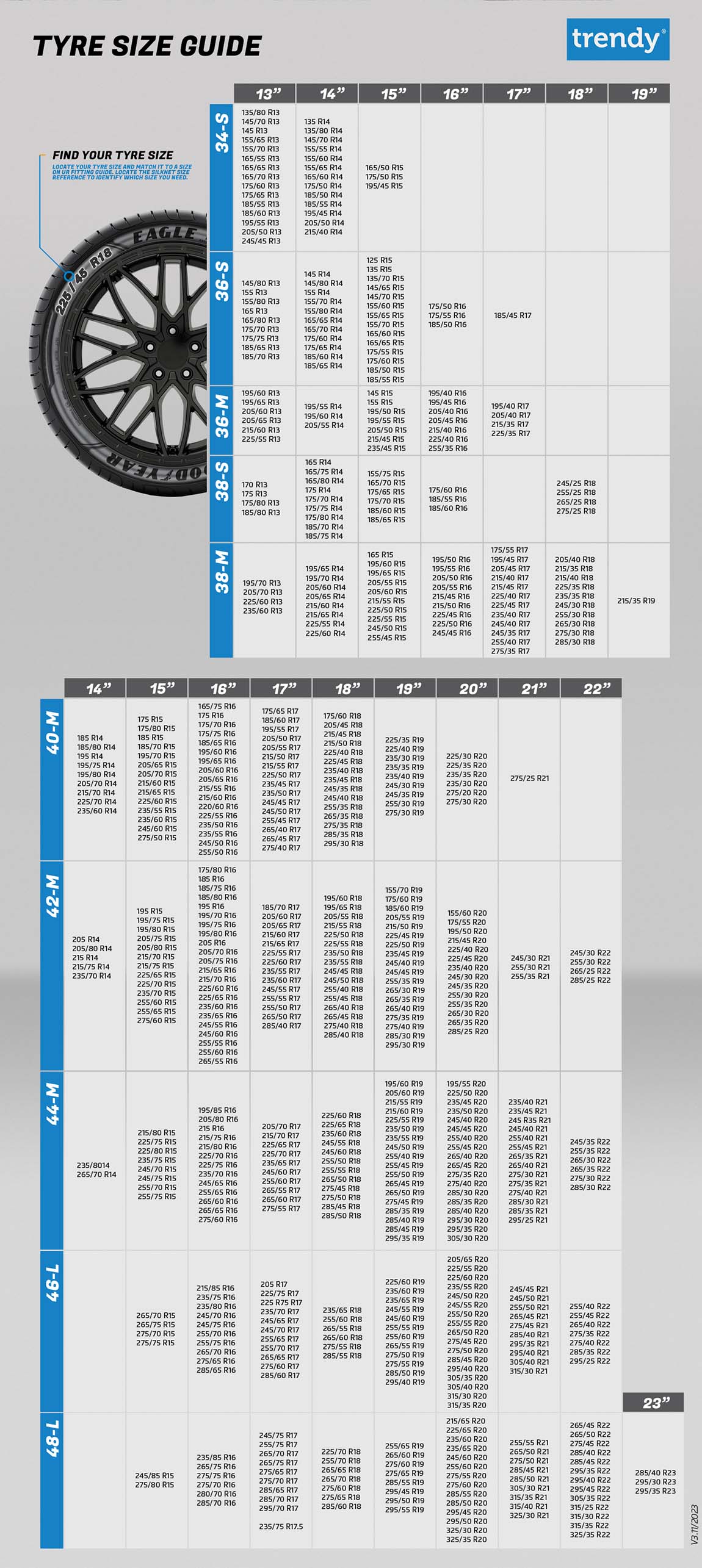 Trendy Snow Socks Tyre Size Guide